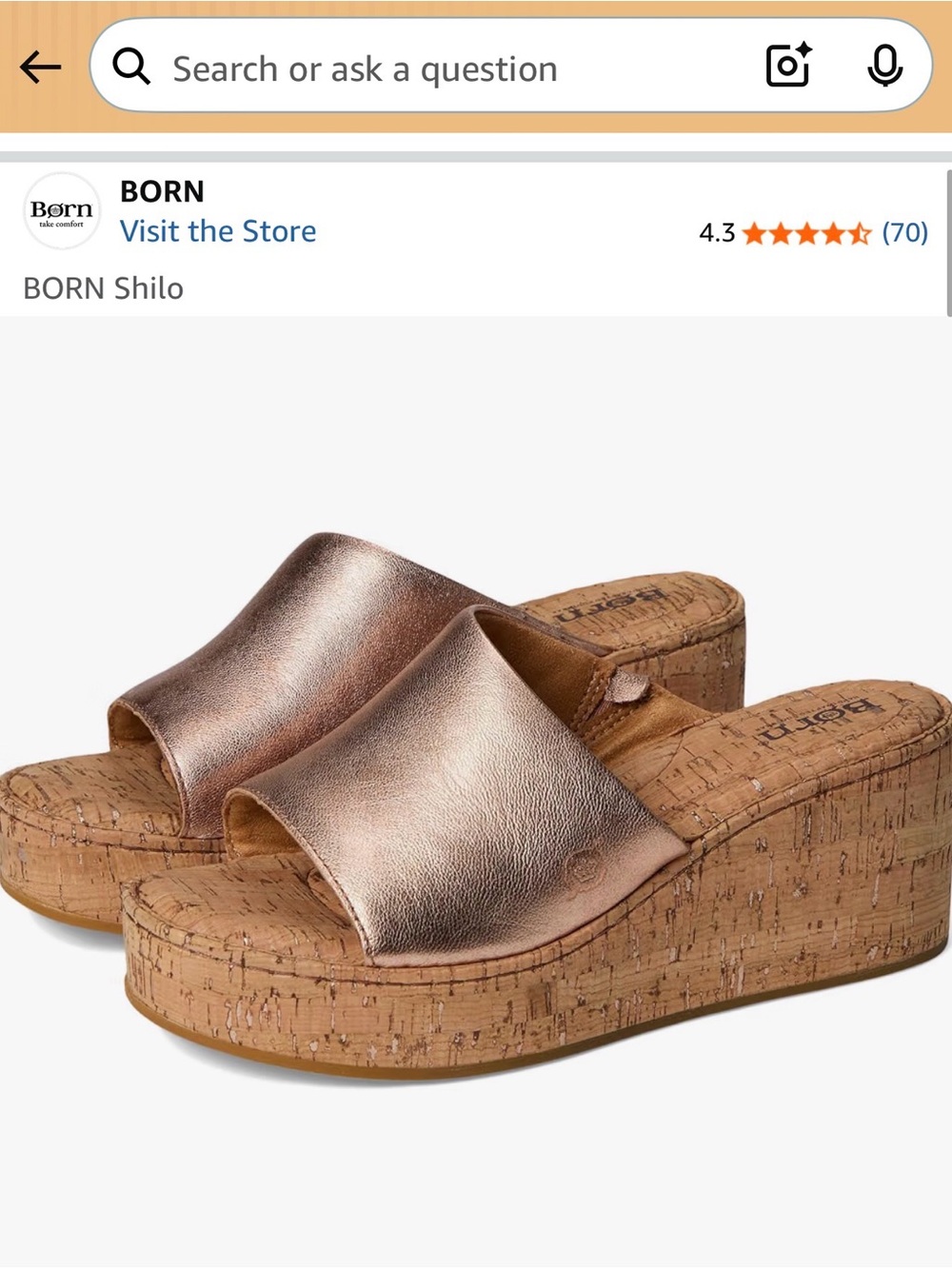 BORN Shilo Metallic Rose Gold Cork Wedge Slide